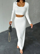 Women Casual Square Neck Long Sleeve Fitted Top & Long Skirt Set